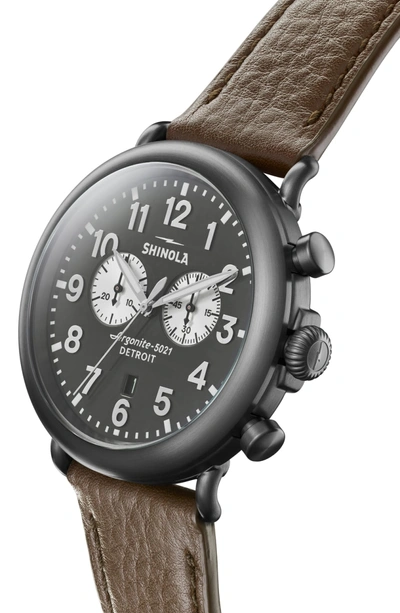 Shop Shinola The Runwell Chrono Leather Strap Watch, 47mm In Walnut/ Gunmetal