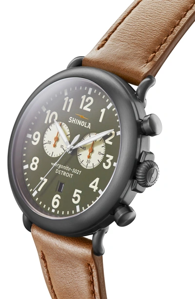 Shop Shinola The Runwell Chrono Leather Strap Watch, 47mm In Tan/ Spruce/ Gunmetal