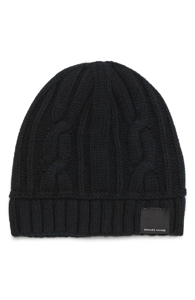 Shop Canada Goose Cabled Merino Wool Toque Beanie In Black