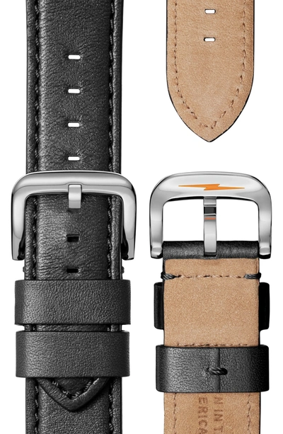 Shop Shinola The Runwell Chrono Leather Strap Watch, 47mm In Black/ Silver