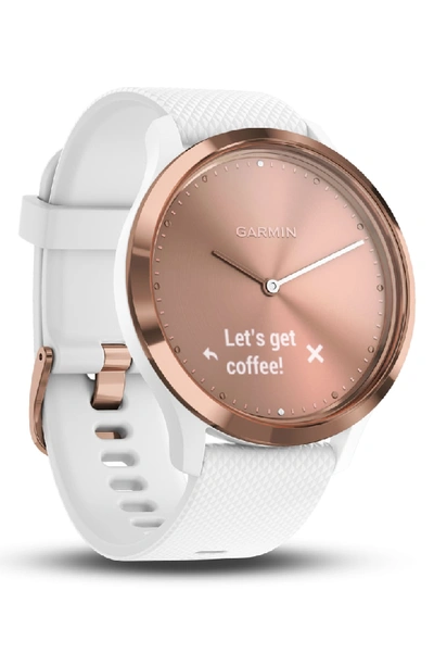 Shop Garmin Vivomove Hr Large Sport Hybrid Smart Watch In White/ Rose Gold/ Rose Gold