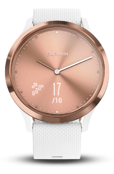 Shop Garmin Vivomove Hr Large Sport Hybrid Smart Watch In White/ Rose Gold/ Rose Gold