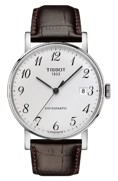 Shop Tissot Everytime Swissmatic Leather Strap Watch, 40mm In Brown/ Silver