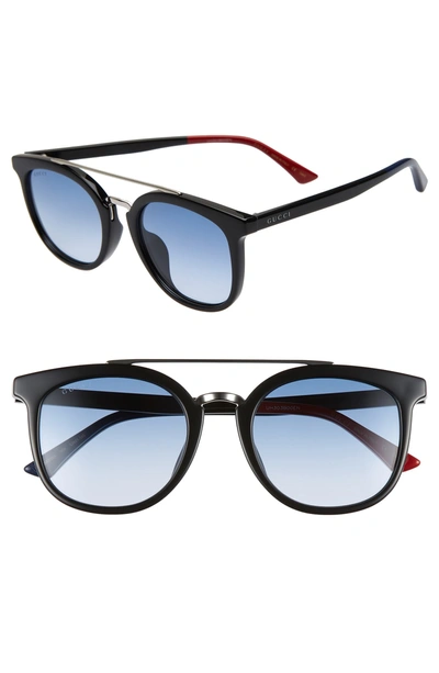 Shop Gucci 52mm Round Sunglasses In Black/ Blue
