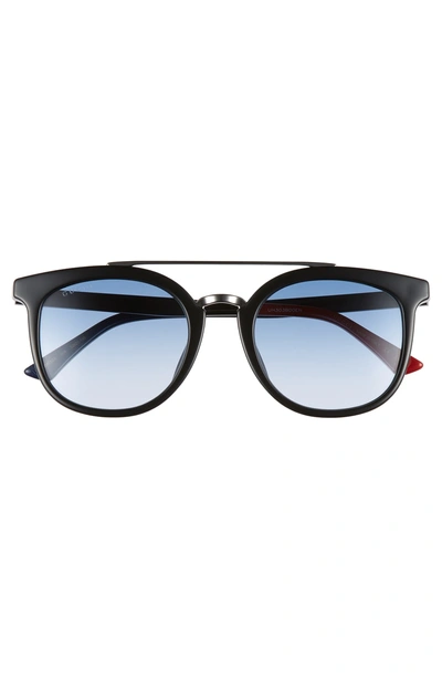 Shop Gucci 52mm Round Sunglasses In Black/ Blue