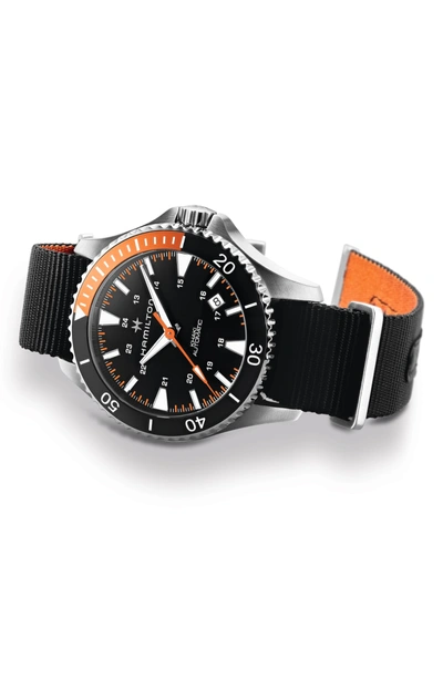 Shop Hamilton Khaki Navy Scuba Automatic Canvas Strap Watch, 40mm In Black/ Silver