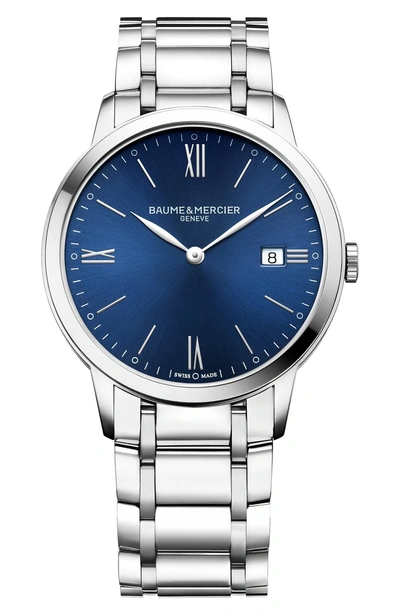 Shop Baume & Mercier Classima Bracelet Watch, 40mm In Blue/ Silver