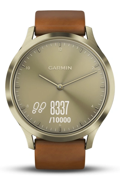 Shop Garmin Vivomove Hr Hybrid Smart Watch, 43mm In Light Brown/ Gold/ Gold