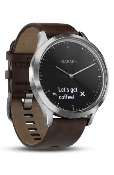 Shop Garmin Vivomove Hr Hybrid Smart Watch, 43mm In Brown/ Black/ Silver