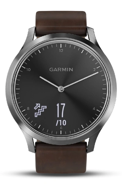 Shop Garmin Vivomove Hr Hybrid Smart Watch, 43mm In Brown/ Black/ Silver