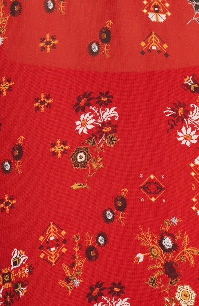 Shop Derek Lam 10 Crosby Print Lace Trim Silk Blouse In Chili Red
