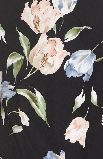 Shop Avec Les Filles Floral Bell Sleeve Dress In Black Multi