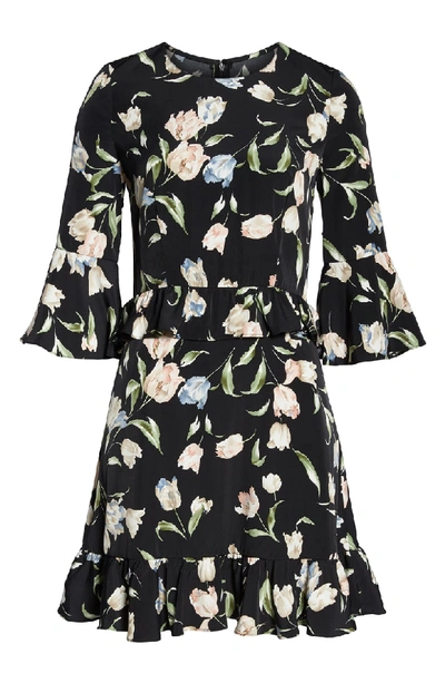 Shop Avec Les Filles Floral Bell Sleeve Dress In Black Multi