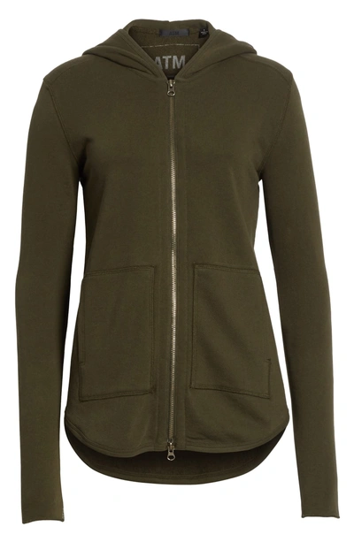 Shop Atm Anthony Thomas Melillo Front Zip Hoodie In Pine
