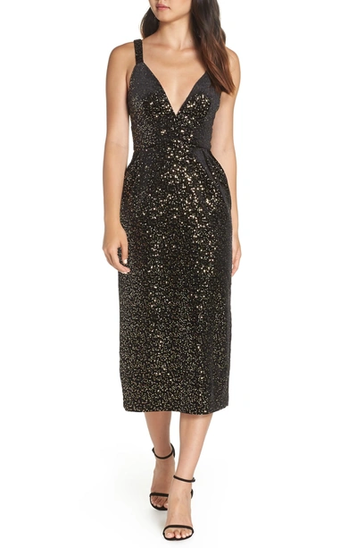 Shop Jill Jill Stuart Velvet & Sequin Embellished Midi Dress In Black/ Gold