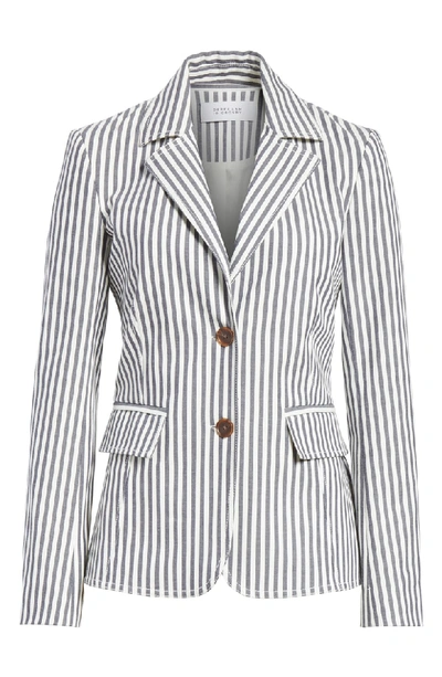 Shop Derek Lam 10 Crosby Stripe Stretch Cotton Blazer In White/ Blue