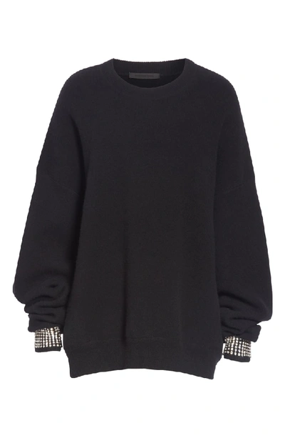 Shop Alexander Wang Crystal Cuff Wool Blend Sweater In Black