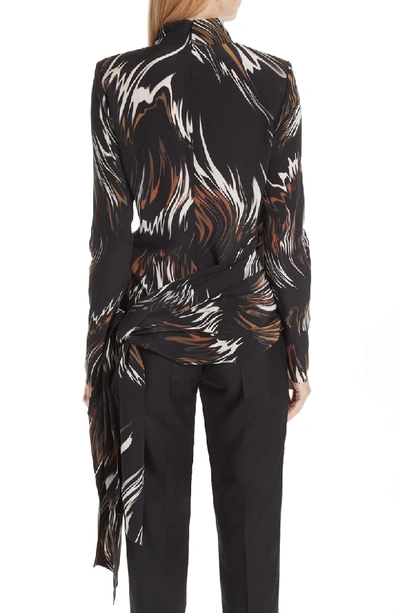 Shop Givenchy Wave Pattern Belted Silk Top In Black Brown