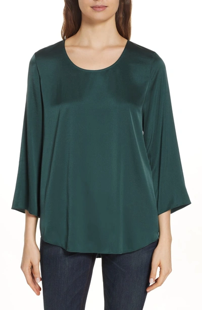 Shop Eileen Fisher Bracelet Sleeve Stretch Silk Top In Pine