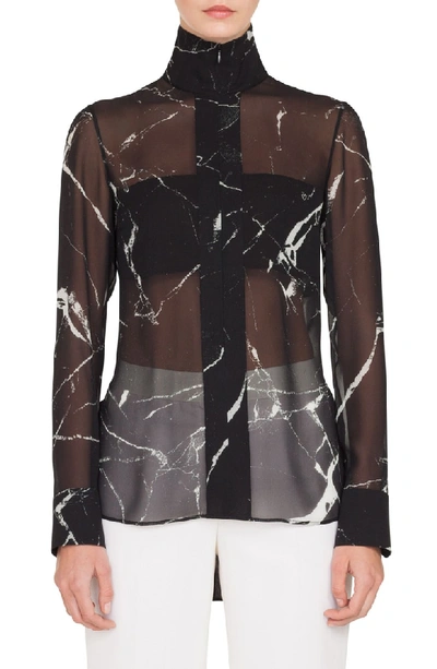 Shop Akris Marble Tile Print Silk Blouse In Black/ Paper