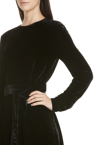 Shop Theory Belted Crinkled Velvet Dress In Black