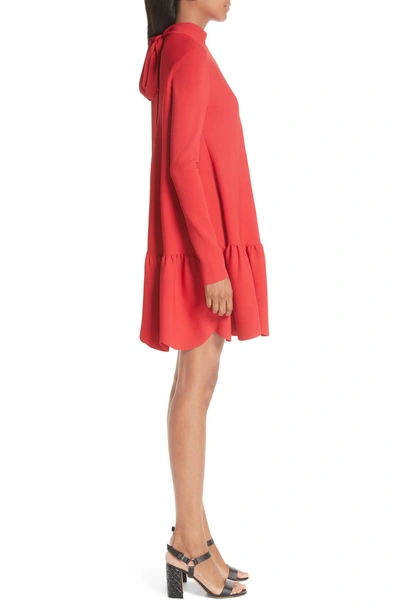 Shop Valentino Scalloped Ruffle Trapeze Dress In Red