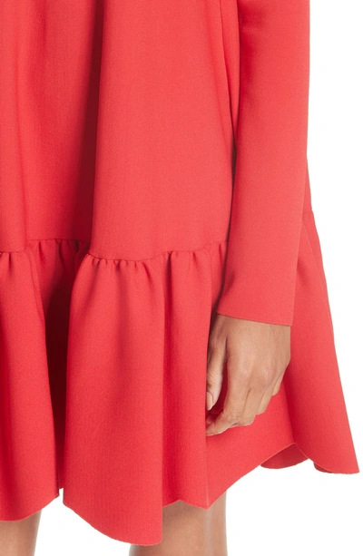 Shop Valentino Scalloped Ruffle Trapeze Dress In Red