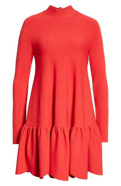 Shop Valentino Scalloped Ruffle Trapeze Dress In Red