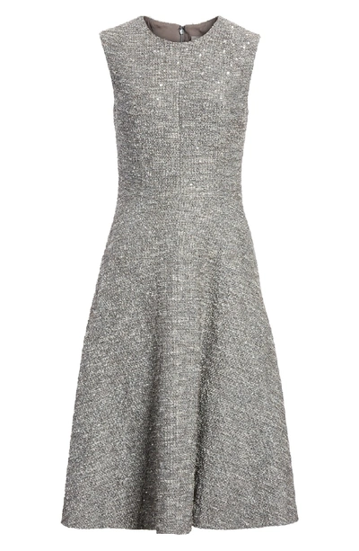 Shop Lela Rose Sequin Embroidered Tweed Fit & Flare Dress In Smoke