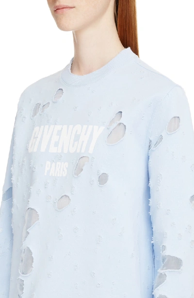 Shop Givenchy Destroyed Logo Sweater In Baby Blue