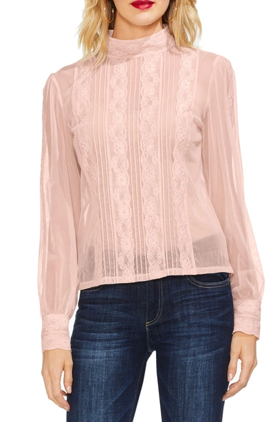 Shop Vince Camuto Lace & Chiffon Top In Rose Buff