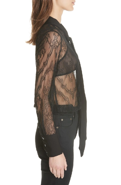 Shop Equipment Luis Tie Neck Sheer Floral Lace Blouse In True Black