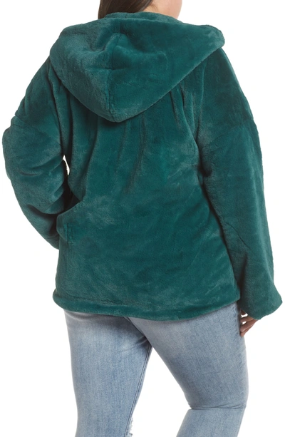 Shop Glamorous Faux Fur Zip Front Hooded Jacket In Green