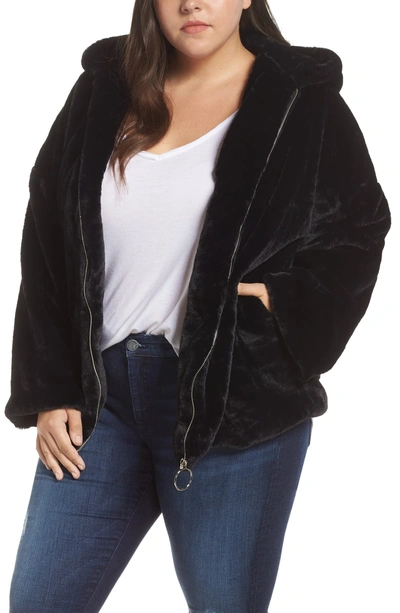 Shop Glamorous Faux Fur Zip Front Hooded Jacket In Black