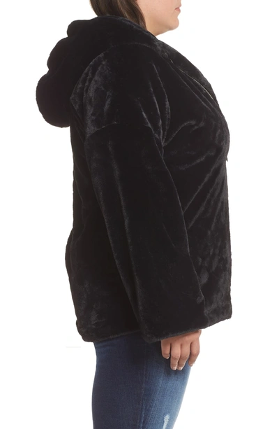 Shop Glamorous Faux Fur Zip Front Hooded Jacket In Black