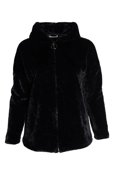 Shop Glamorous Faux Fur Zip Front Hooded Jacket In Black