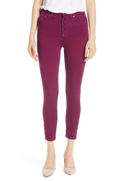 Shop Alice And Olivia Ao. La Good High Rise Exposed Button Fly Colored Jeans In Currant