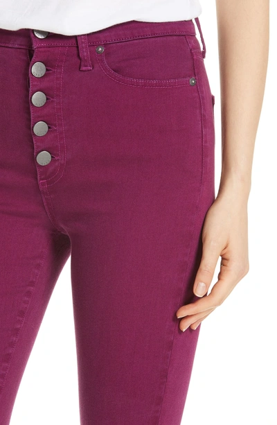 Shop Alice And Olivia Ao. La Good High Rise Exposed Button Fly Colored Jeans In Currant