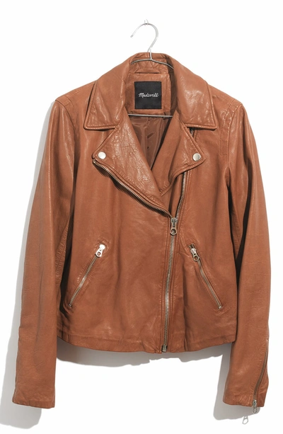 Shop Madewell Washed Leather Moto Jacket In Burnt Sienna