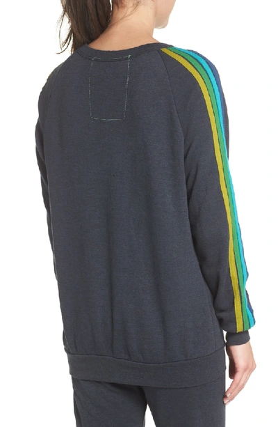 Shop Aviator Nation Stripe Sleeve Sweatshirt In Charcoal/ Green