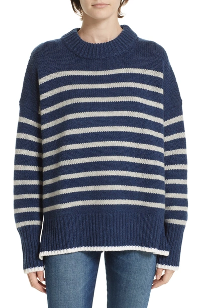 Shop La Ligne Marin Stripe Cashmere & Wool Sweater In Blue Marle/ Grey Marle/ Cream
