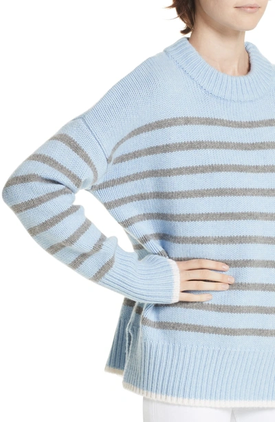 Shop La Ligne Marin Stripe Cashmere & Wool Sweater In Pale Blue Marle/ Grey/ Cream