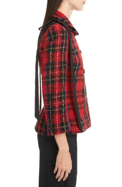 Shop Simone Rocha Shoulder Bow Fitted Tartan Jacket In Red