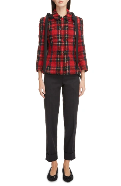 Shop Simone Rocha Shoulder Bow Fitted Tartan Jacket In Red