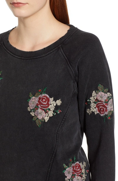 Shop Lucky Brand Floral Embroidered Sweatshirt In Lucky Black