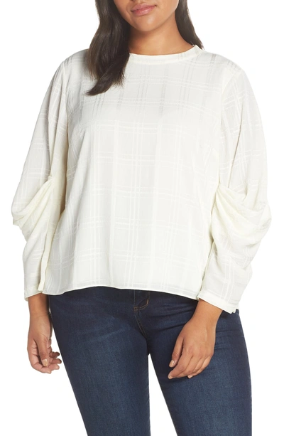 Shop Vince Camuto Plaid Jacquard Top In Antique White