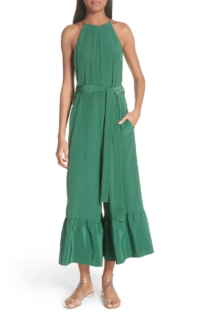 Shop Tibi Ruffle Silk Jumpsuit In Green