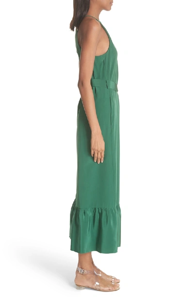 Shop Tibi Ruffle Silk Jumpsuit In Green