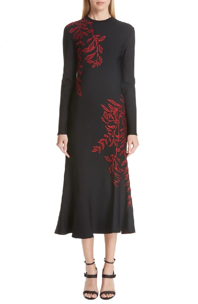 Shop Oscar De La Renta Floral Intarsia Dress In Black/ Red