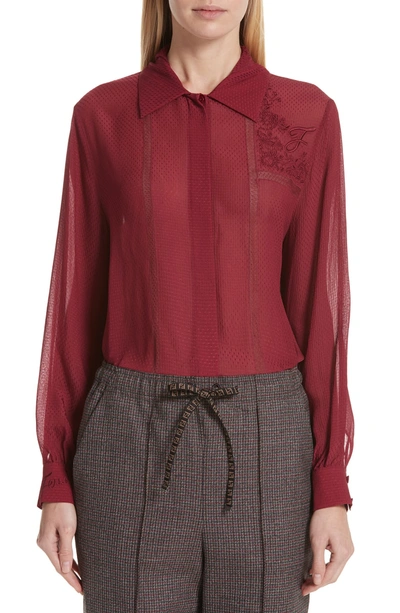 Shop Fendi Embroidered Polka Dot Voile Blouse In Red